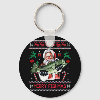 フィッシュメリーサンタ魚釣り醜いクリスマスセーター キーホルダー