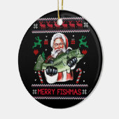 フィッシュメリーサンタ魚釣り醜いクリスマスセーター セラミックオーナメント (左)