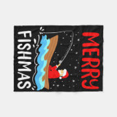 フィッシュメリースおもしろいクリスサンタクロース魚釣り フリースブランケット (正面(横))