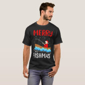 フィッシュメリースおもしろいクリスサンタクロース魚釣り Tシャツ (正面フル)