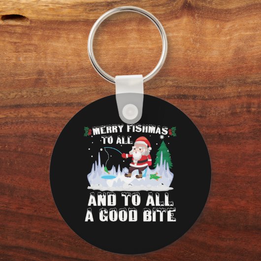 フィッシュメリースおもしろいフィッシュ魚釣りフィッシャーマンクリスマス キーホルダー (正面)