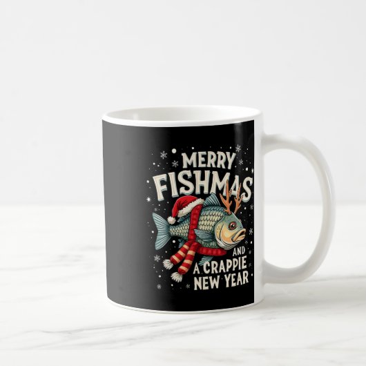 フィッシュメリースとクラッピー新年のおもしろい魚釣り コーヒーマグカップ (右)