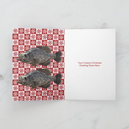 フィッシュメリースクラッピー魚釣りスノーフレークホリデー カード (内部)