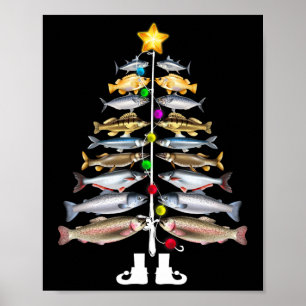フィッシュメリースクリスマスツリーおもしろい魚釣り ポスター
