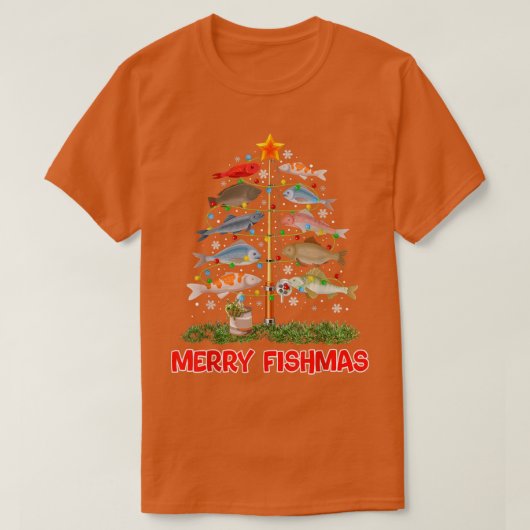 フィッシュメリースクリスマスツリーデコール魚釣り恋人F Tシャツ (デザイン正面)