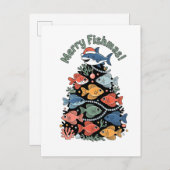 フィッシュメリースクリスマスツリーフィッシュおもしろい魚釣り インビテーションポストカード (正面/裏面)