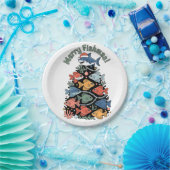 フィッシュメリースクリスマスツリーフィッシュおもしろい魚釣り ペーパープレート (パーティー)