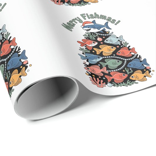 フィッシュメリースクリスマスツリーフィッシュおもしろい魚釣り ラッピングペーパー (ロールコーナー)