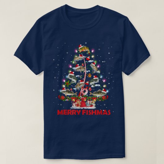 フィッシュメリースクリスマスツリーフィッシュおもしろい魚釣り Tシャツ (デザイン正面)