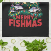 フィッシュメリースクリスマスツリーライトフィッシュ魚釣り キッチンタオル (折り畳み)