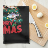 フィッシュメリースクリスマスツリーライトフィッシュ魚釣り キッチンタオル (四つ折り)