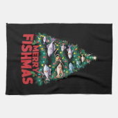 フィッシュメリースクリスマスツリーライトフィッシュ魚釣り キッチンタオル (横)