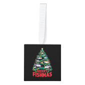 フィッシュメリースクリスマスツリーライトフィッシュ魚釣り キューブオーナメント (正面)