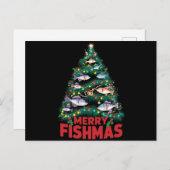 フィッシュメリースクリスマスツリーライトフィッシュ魚釣り シーズンポストカード (正面/裏面)