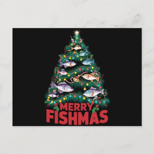 フィッシュメリースクリスマスツリーライトフィッシュ魚釣り シーズンポストカード (正面)