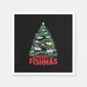 フィッシュメリースクリスマスツリーライトフィッシュ魚釣り スタンダードカクテルナプキン (正面)
