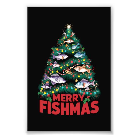 フィッシュメリースクリスマスツリーライトフィッシュ魚釣り フォトプリント            (正面)