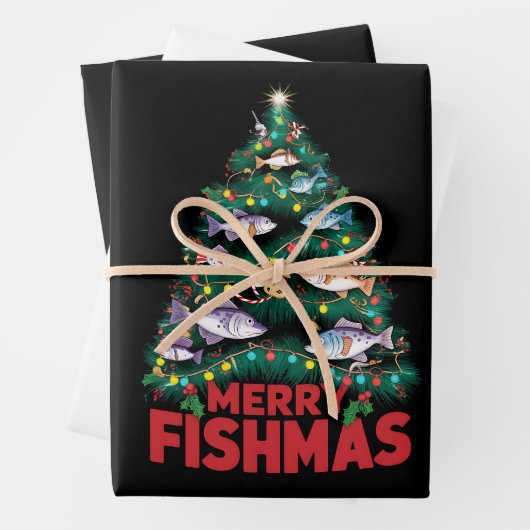 フィッシュメリースクリスマスツリーライトフィッシュ魚釣り ラッピングペーパーシート (インサイチュ)