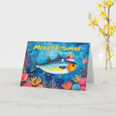 フィッシュメリースクリスマスフィッシュの水色 カード (黄色い花)
