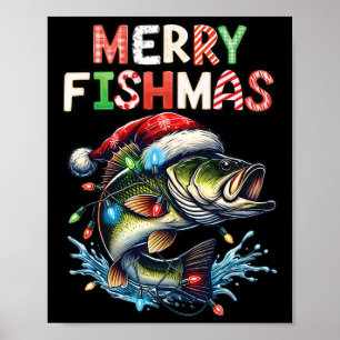 フィッシュメリースサンタ魚釣り愛好家フィッシャーマおもしろいン ポスター