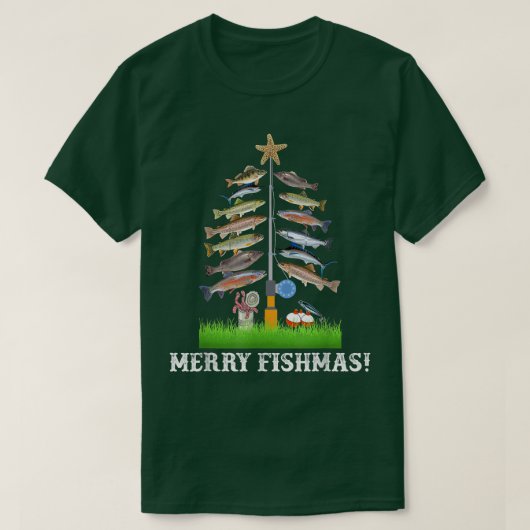 フィッシュメリースティークリスマスツリーフィッシュおもしろいイン Tシャツ (デザイン正面)