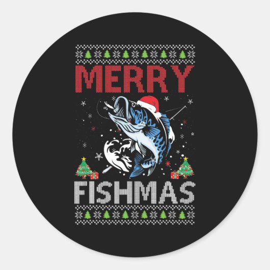 フィッシュメリース醜いクリスマス魚釣りギフトベース ラウンドシール (正面)