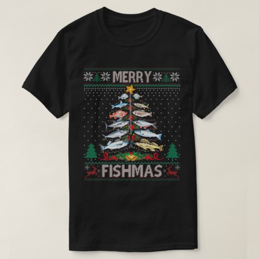 フィッシュメリーズアグリーなセーター魚魚釣りロッドキリスト Tシャツ (デザイン正面)