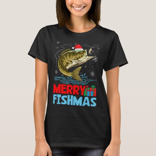 フィッシュメリーズクリスマス魚釣りホリデイ Tシャツ (正面)