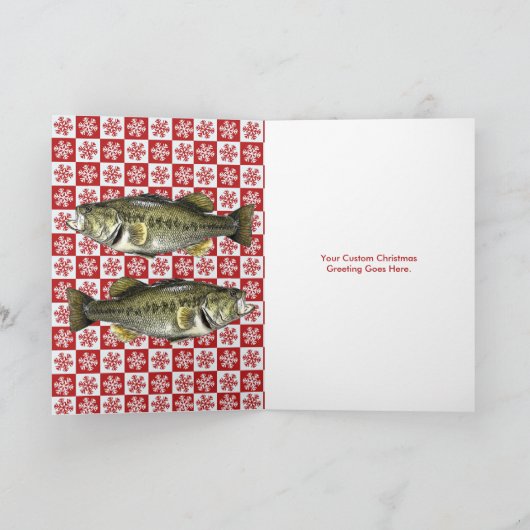 フィッシュメリーズベース魚釣りスノーフレークホリデー カード (内部)