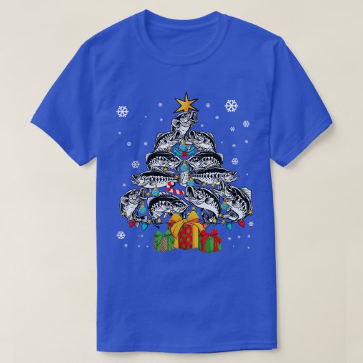 フィッシュメリーツリーおもしろい魚釣りクリスマスFis Tシャツ (デザイン正面)
