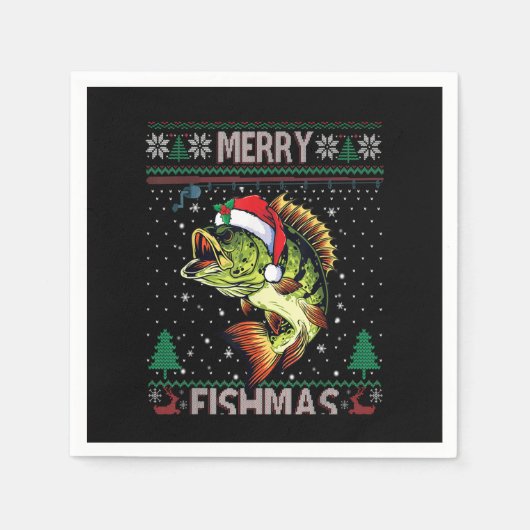 フィッシュメリーバスフィッシュ魚釣りクリスマス醜いSwe スタンダードカクテルナプキン (正面)