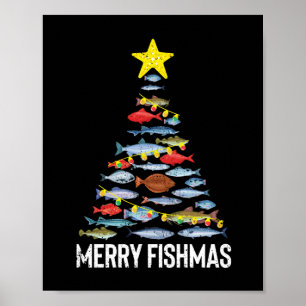 フィッシュメリーフィッシュおもしろいクリスマス魚釣りクリスマス ポスター