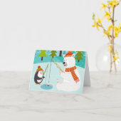 フィッシュメリーマスかわいいおもしろい魚釣りクリスマス カード (黄色い花)