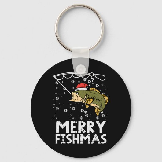 フィッシュメリー魚魚釣りクリスマスクリスマスパパ男性 キーホルダー (正面)