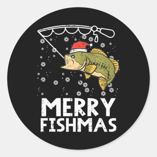 フィッシュメリー魚魚釣りクリスマスクリスマスパパ男性 ラウンドシール (正面)