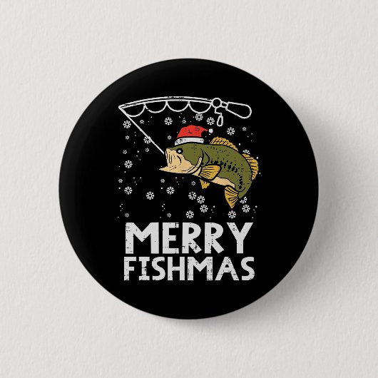 フィッシュメリー魚魚釣りクリスマスクリスマスパパ男性 缶バッジ (正面)