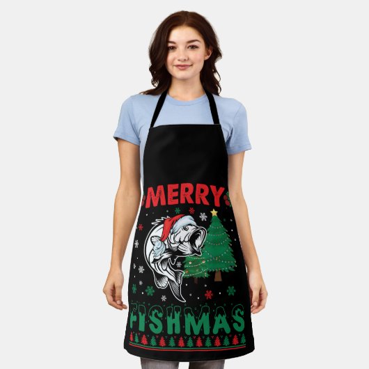 フィッシュメリー魚魚釣りパパフィッシャーマンクリスマス エプロン (着用した状態)