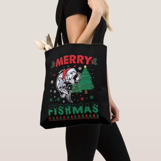 フィッシュメリー魚魚釣りパパフィッシャーマンクリスマス トートバッグ (クローズアップ)