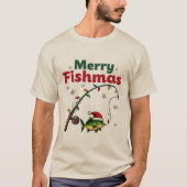 フィッシュメリー – フィッシュおもしろいクリスマス魚釣り恋人 Tシャツ (正面)