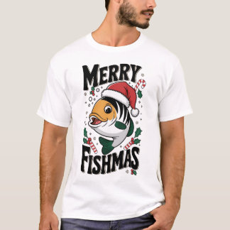 「フィッシュメリーTシャツ – クリスマスおもしろい魚 Tシャツ