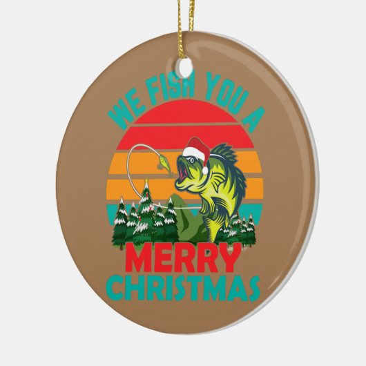 フィッシュユー楽しいクリスマス7月の魚釣りサンタ セラミックオーナメント (左)