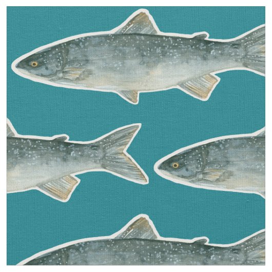 フィッシュレイク魚釣り濃厚ターコイズブルーウォーター色 ファブリック (クローズアップ)