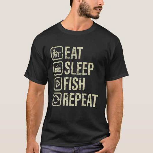 フィッシュ食べススリープリピート魚釣りライフスタイル Tシャツ (正面)