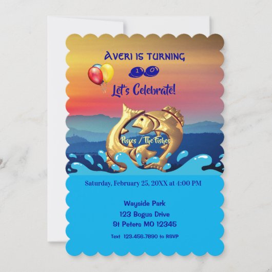 フィッシュ魚座誕生日/2月19日~3月20日 招待状 (正面)