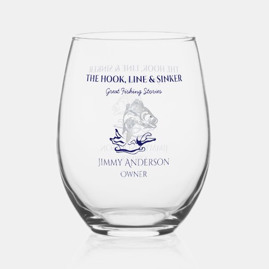 フィッシュ魚釣りフィッシャーマン飲み物用品カクテル ステムなしワイングラス (正面)