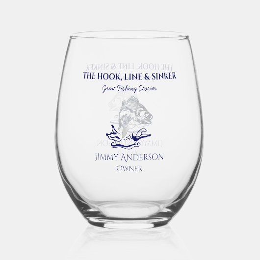 フィッシュ魚釣りフィッシャーマン飲み物用品カクテル ステムなしワイングラス (裏面)