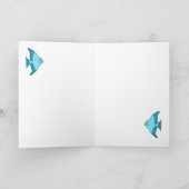 フィッシュ&ティール(緑がかった色)ギンガムバルーン第1誕生日 カード (内部)