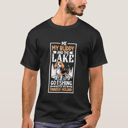 フィッシングとフィンランド・ハウンド Tシャツ (正面)