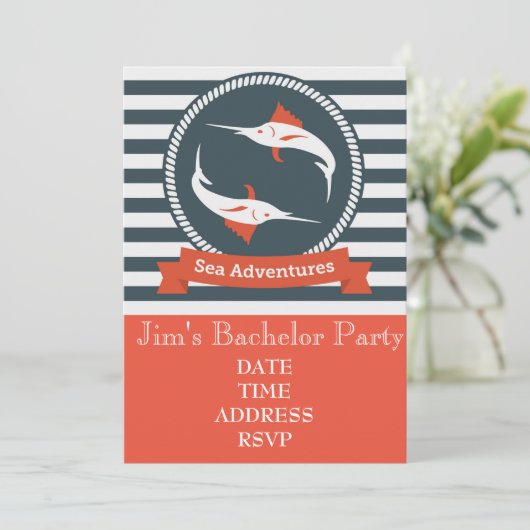 フィッシングをテーマにした海の男の卒業パーティ 招待状 (スタンド正面)