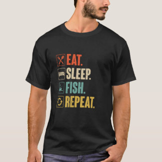 フィッシングを楽しむ人のための Eat Sleep Fish Repeat 面白い 釣り ファン ヴ Tシャツ
